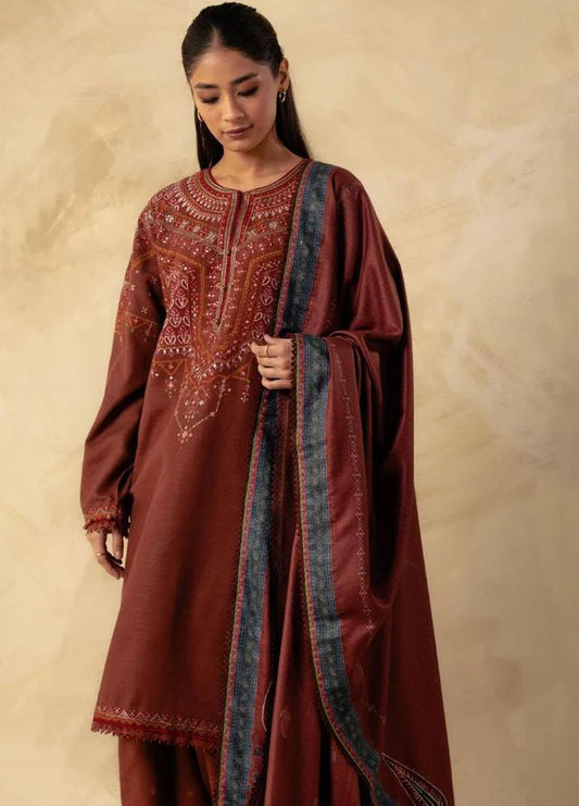 KHADDAR 3PC STITCHED DRESS EMBROIDERED SHAWL ZW24