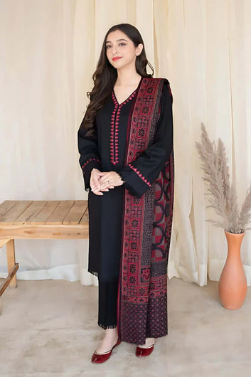 WOOL MAREENA 3PC STITCHED DRESS EMBROIDERED SHAWL D-118