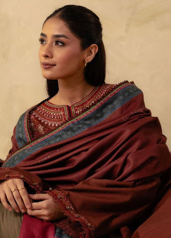KHADDAR 3PC STITCHED DRESS EMBROIDERED SHAWL ZW24