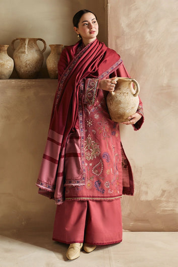 KHADDAR 3PC STITCHED DRESS EMBROIDERED SHAWL D-738