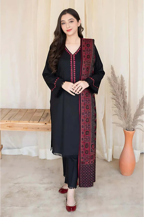 WOOL MAREENA 3PC STITCHED DRESS EMBROIDERED SHAWL D-118