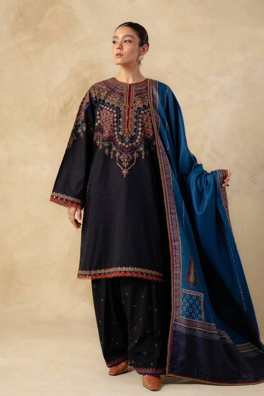 KHADDAR 3PC STITCHED DRESS EMBROIDERED SHAWL ZW-24