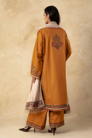 KHADDAR 3PC STITCHED DRESS EMBROIDERED SHAWL D-738