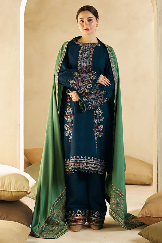 KHADDAR 3PC STITCHED DRESS EMBROIDERED SHAWL D-332