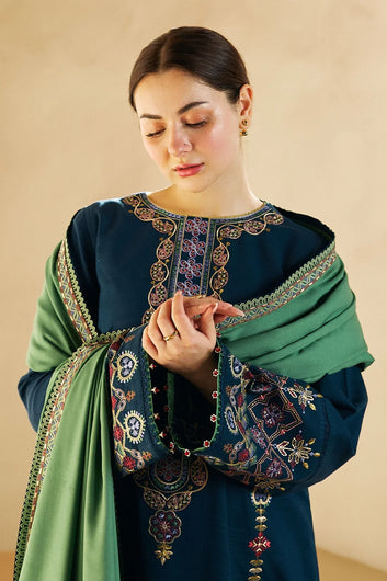 KHADDAR 3PC STITCHED DRESS EMBROIDERED SHAWL D-332